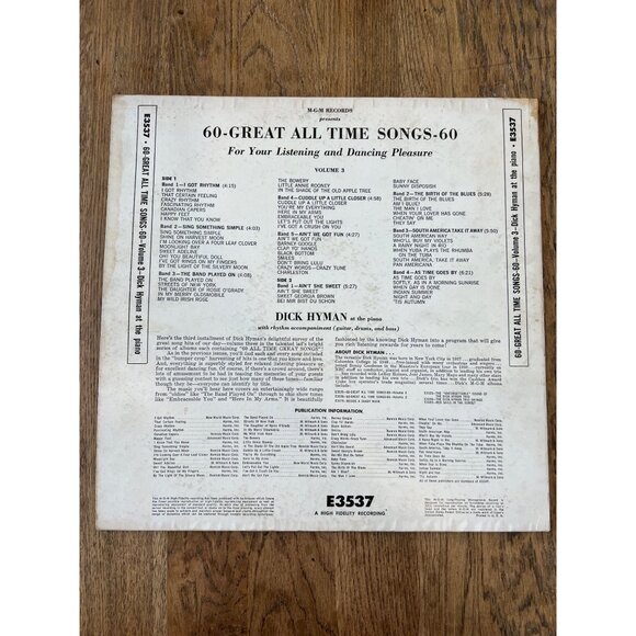 60 Great All Time Songs Vol. 3 LP By Dick Hyman His Piano & Rhythm E3537 - Picture 5 of 5